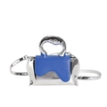Mini square crossbody bag in mirror silver and klein blue with a liquid metal handle - Silver & Blue