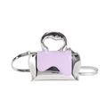 Futuristic silver mini handbag with melting lavender lid and curvy metal handle - Silver & Purple