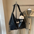 Black glossy faux leather backpack with silver butterfly detail and cloud charm - Black