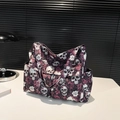 Borsa tote in tela con stampa di teschi e rose, stile punk per viaggi e tempo libero - Rosso