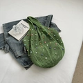 Borsa tote verde foresta lavorata a maglia a mano con perline colorate e rete - Verde