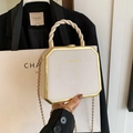 Octagonal cream beige box bag with gold metal trim and chain strap for women - Beige