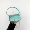 Glossy light blue patent leather shoulder bag with decorative silver bead chain detail - Green