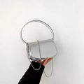 Minimalist silver mirror patent leather handbag with detachable metal bead chain strap - Silver