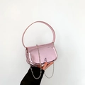 Pink patent leather shoulder bag with a glossy finish and silver beaded chain detail - Pink