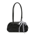 Borsa a mano cilindrica nera con trama a onde e fiocco di pizzo bianco elegante - Nero