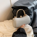 Elegante silberne Abend-Clutch mit goldfarbenem Strass-Metallgriff für feierliche Anlässe - Silber
