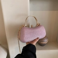 Elegante rosa Glitzer-Abendtasche mit goldenem Metallgriff und Strass-Kugelverschluss - Rosa