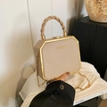 Elegant octagonal beige chain crossbody bag with golden frame and woven top handle - Silver