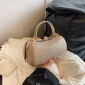 Elegante goldene Glitzer-Abendtasche mit Strassgriff und abnehmbarer Kettenschulter - Gold
