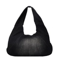 Borsa hobo in denim grigio scuro alla moda con effetto lavato vintage e tracolla - Nero