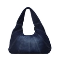 Borsa hobo in denim indaco retrò con design patchwork e chiusura con cerniera superiore - Blu scuro
