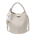 Borsa a secchiello bianca a grana litchi con foulard decorativo e manico chic da donna - Bianco Sporco