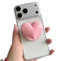Support de téléphone magnétique en forme de cœur rose 3D sur smartphone blanc - Support Airbag Magnétique / Rose