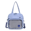 Hellblaue japanische Nylon-Einkaufstasche mit Klarsichtfach und modischem Abzeichen - Blau