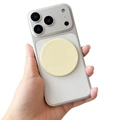 Magnetic light yellow phone mirror stand attached to translucent matte iPhone case - Magnetic Disc Mirror / Milk Yellow