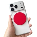 Magnetic smartphone back cover with silver frame and red circular ring detail in hand - Magnetic Disc Mirror / China Red