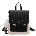 Zaino alla moda in pelle PU a contrasto bianco e nero per donna con ciondolo peluche - Nero Con Pendente