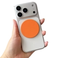 Magnetic orange phone ring holder and mirror stand on translucent frosted case - Magnetic Disc Mirror / Orange