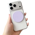 Detail of a lavender magnetic phone grip attached to a translucent white iPhone case - Magnetic Disc Mirror / Light Purple