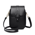 Vertical black crossbody phone bag in pebble grain leather with gold-tone metal hardware - Black