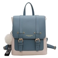 Zaino bicolore in pelle PU blu e beige con ciondolo a pompon e cinturini neri - Blu con ciondolo