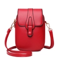 Red pebbled leather crossbody phone bag with gold metal hardware and adjustable strap - Red