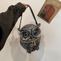 Borsa a tracolla a gufo grigio metallizzato con rilievo 3D e dettagli occhi glitter - Grigio