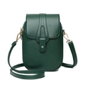 Vertical dark green crossbody phone bag in pebble grain leather with gold hardware - Green
