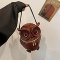 Borsa creativa marrone a forma di gufo con piume a rilievo e grandi occhi - Rosso