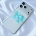 Dettaglio dell'impugnatura per telefono a fiocco azzurro su smartphone bianco - Blu