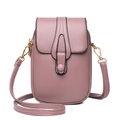 Borsa a tracolla porta cellulare in pelle litchi rosa cipria con gancio in metallo dorato - Rosa