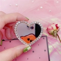 Supporto per telefono a specchio a forma di cuore argento con strass scintillanti - Supporto Espandibile / Specchio a Cuore con Strass