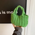 Grass green handmade woven bucket handbag featuring textured thick cotton cord knit - Green
