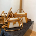 Vintage canvas kleine draagtas voor dames in beige en bruin contrast ontwerp - Groot / Bruin
