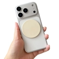 Magnetic round phone stand and makeup mirror in pale yellow on a frosted phone case - Magnetic Disc Mirror / Antique White