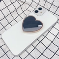Heart-shaped mirror phone grip with black mirror finish and rose gold metal frame - Heart Shape (Airbag Stand) / Rose Gold Border Mirror