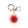 Handmade resin keychain featuring a real red dried flower with gold metal ring - Red Dried Flower Style (B01)