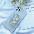 Detailed macro view of a transparent resin bear phone stand with embedded real green dried flowers - Grass Dried Flower Bear