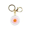 Golden keychain with pink daisy resin charm and silver glitter accents on white background - Pink Dried Flower Style (B03)