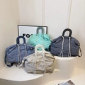 Fashionable ruched canvas tote bags in mint green, blue, dark grey, and beige colors - Random Mixed Colors