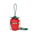 Fashionable strawberry shaped crossbody bag with red leather, rivets and gold chain strap - Red Studs