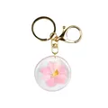 Pink real dried flower resin keychain with gold plated ring and lobster clasp - Cherry Pink Dried Flower Style (B07)