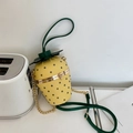 Unique strawberry-shaped crossbody bag in yellow textured leather with chain strap - Studded / Yellow