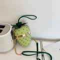 Creative strawberry shaped crossbody bag in green lychee leather with gold chain strap - Studded / Green