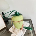 Light green strawberry bucket bag with pearl details and golden chain strap - Pearl Decoration / Green