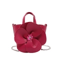 Rote 3D-Blumen-Eimertasche mit silberner Kette und Tragegriffen für Damen - Rosenrot