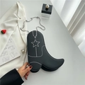 Quirky black boot-shaped shoulder bag with white star pattern and silver chain strap - Black