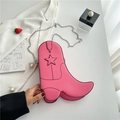 Unique pink boot-shaped shoulder bag with star stitching and silver chain strap - Pink