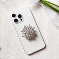 Detail of luxury flower diamond phone socket with iridescent rhinestones and metal base - Colorful Rainbow Lotus (Lotus Diamond - Airbag Stand)